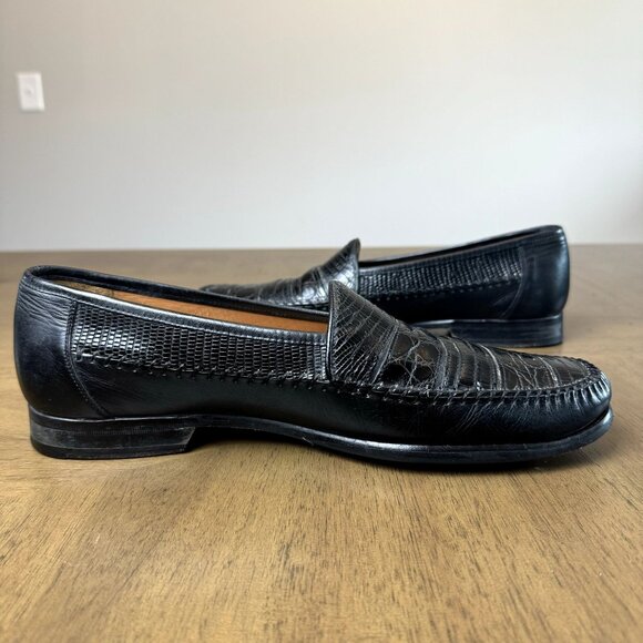 MEZLAN Mens Genuine Lizard Leather Penny Loafers 'ELDA' Dress Shoes Black 10.5 - Picture 9 of 10